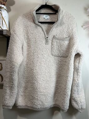 aerie Cream Sherpa Half-Zip Pullover with Chest Pocket